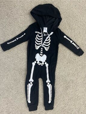 Kids Black Skeleton Hooded Costume Onesie